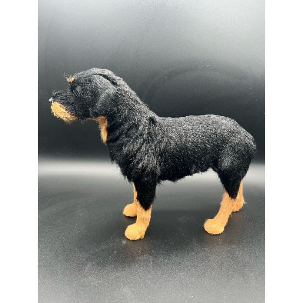 Unique lifelike, realistic, fur-covered Rottweiler figurine